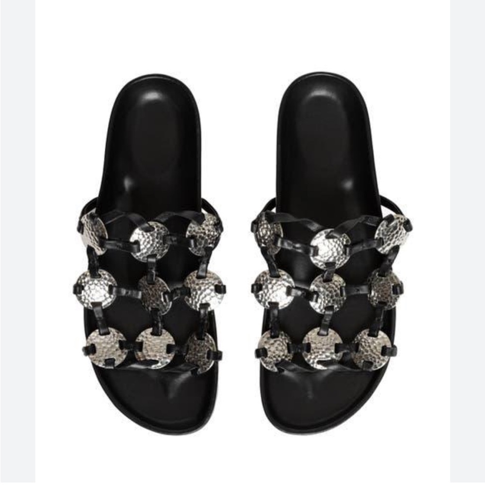 STAUD
Pucky embellished leather sandals black size 38 US 8 new